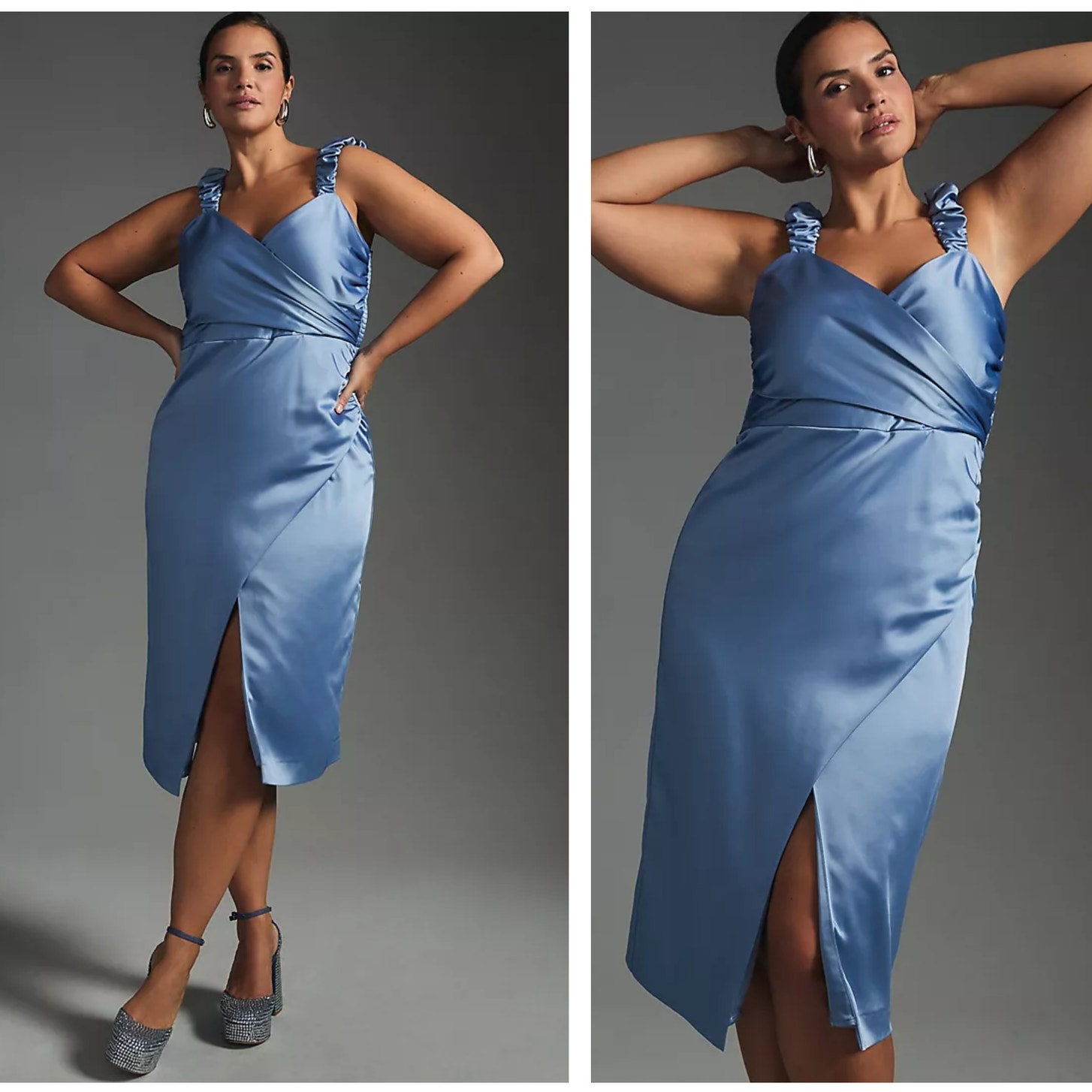 Anthropologie Ruched Satin Sweetheart Midi Dress Sky Blue Sz 1x Nwt 220 3a23